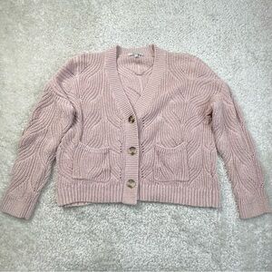 Madewell Chunky Cable Knit cardigan sweater pink preppy boxy medium